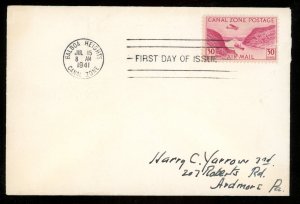 1941 Canal Zone Scott #C12 on Cover with FD Cancel