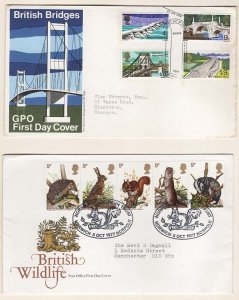 GB 1968 FDCs Special Cancels: Bridges (Bridge) and 1977 Wildlife (Norwich) cat