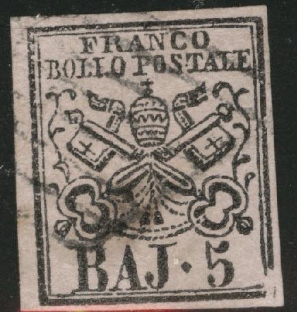 Roman or Papal States Scott 6 Used 1852 on Rose