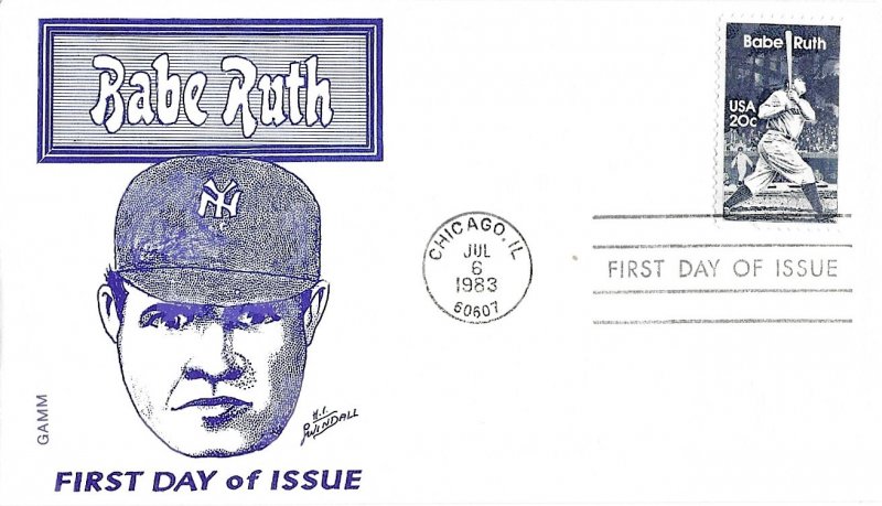 #2046, 20c Babe Ruth, 3 diff. cachets
