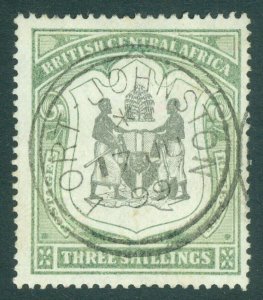 SG 49 British Central Africa 1897-1900. 3/- black & sea green. Very fine used...