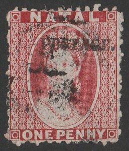 NATAL 1869 'POSTAGE' on QV Chalon 1d bright red, SG type 7e.