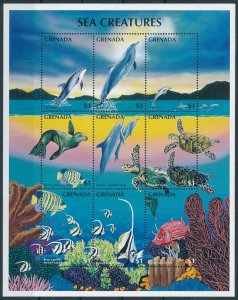 [109153] Grenada 1996 Marine life fish dolphins turtles sea lion Mini sheet MNH