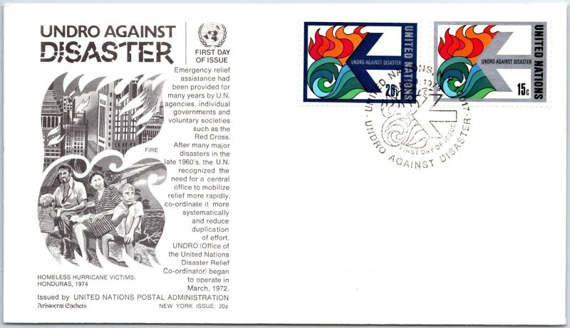 UN UNITED NATIONS FIRST DAY COVER DISASTER RELIEF (UNDRO) CACHET #5