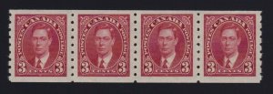 Canada Sc #240 (1937) 3c carmine King George VI Mufti Coil Strip Mint VF NH