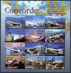 Maldive Islands 2775 al sheet, MNH. Cessation of Concorde Flights, 2004.