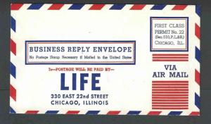 Ca 1958 Chicago IL Life Magazine Prepays 7c Airmail Envelope Unused