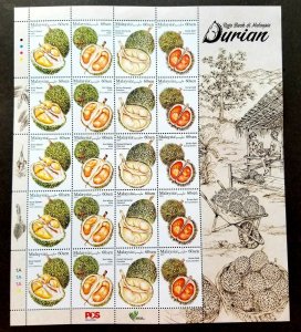 Malaysia King Of Fruits Durian 2021 Food Plant Agriculture Tree (sheetlet) MNH