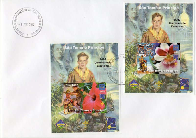 Sao Tome and Principe 2004 Scouts/Butterflies/Birds/Orchids/B.Franklin SS(9) FDC