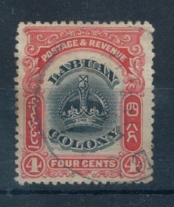 Labuan 1902 Crowns 4c black & red stamp. Fine Used (Not CTO). Sg 120