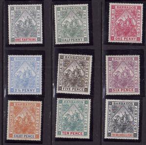 Barbados-Sc#81-89-unused hinged set-Sea horses-1897-S/H costs reflect shipping