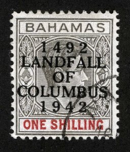 Bahamas Sc 125 Multicolor 1/- 1942 KGVI Used Black CDS Cancel