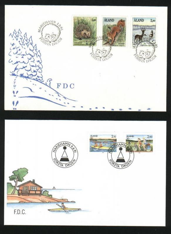 Aland. FDC 5 different  complete 1991 in Folder