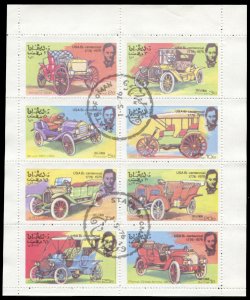 Oman State, CTO, USA Bicentennial, Lincoln, Old Cars miniature sheet of 8