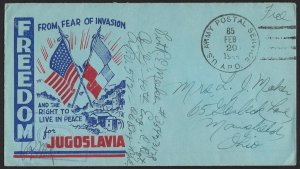 US YUGOSLAVIA 1944 WWII US ARMY PO FREE MAIL THE RIGHT TO LIVE IN PEACE