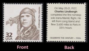 US 3184m Celebrate the Century 1920s Charles Lindbergh 32c single MNH 1998