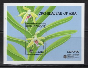 Bhutan  #890 (1990 Orchids - Expo '90 sheet) VFMNH CV $6.00