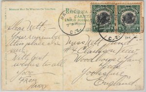 58661 - PANAMA Canal Zone - POSTAL HISTORY: # 38 * 2 on POSTCARD to ENGLAND 1917