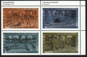 WAR WWII HISTORY 1943 = Canada 1993 #1506a MNH UR CORNER BLOCK of 4,