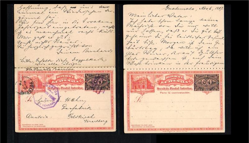 1897 - Guatemala Postcard with reply card - 2x 3 centavos [B08_063]