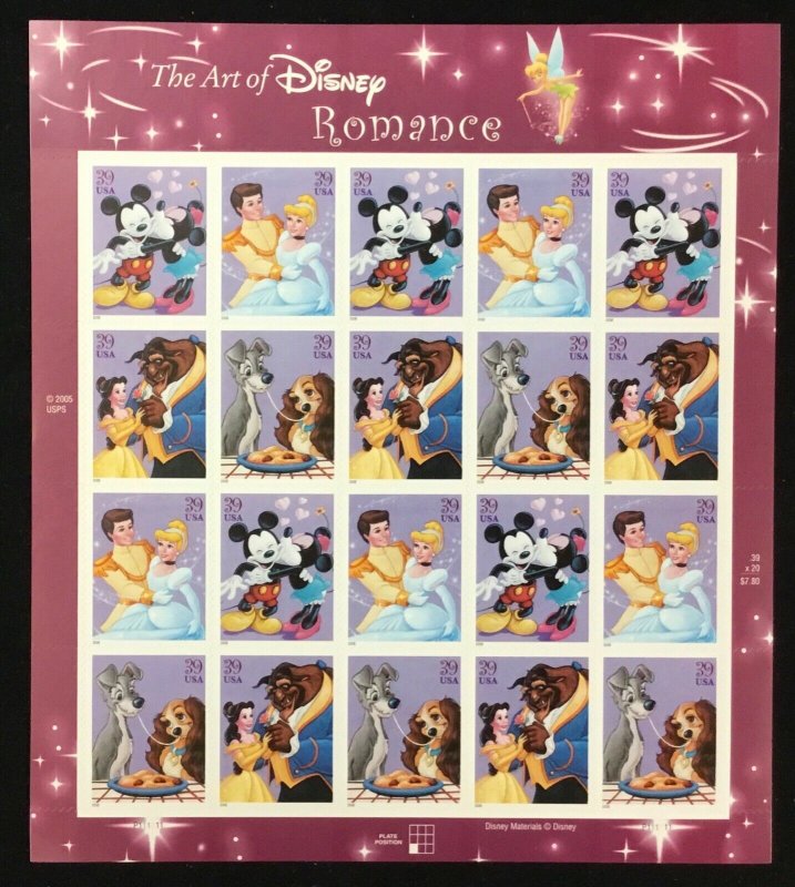 4025-4028   Art of Disney-Romance   MNH 39 c sheet of 20 FV $7.80.  Issued 2006 