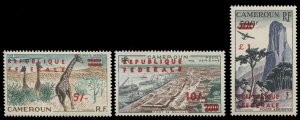 Cameroun #C38-40 Cat$67, 1961 Federal Republic Surcharges, set of three, ligh...
