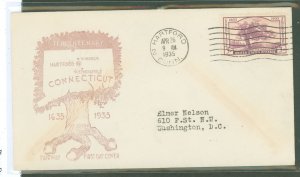 US 772 1935 3c Cennecticut Tercentennary (Charter Oak) on an addressed (typed) FDC with a Fairway cachet