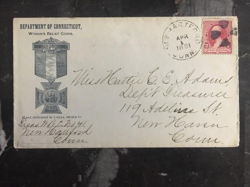 1891 New Hartford USA Official Cover Department Of Connecticut Woman’s Relief Co