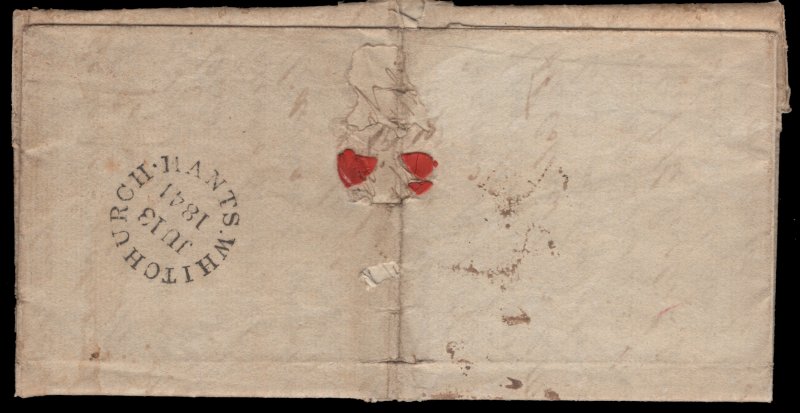 NB - 1841 Whitchurch, GB to Saint John, NB, paid 1s, 2d collect, via London. 