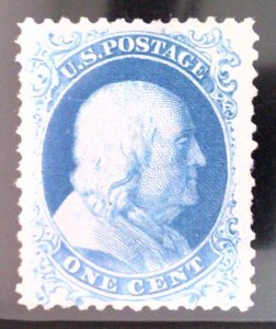 US Scott #40 - VF - 1c Bright Blue - Franklin - NGAI - 1875 Reperfed at Left