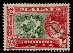 MALAYSIA - Johore QEII SG164, $2 bronze-green & scarlet, FINE USED. Cat £27.