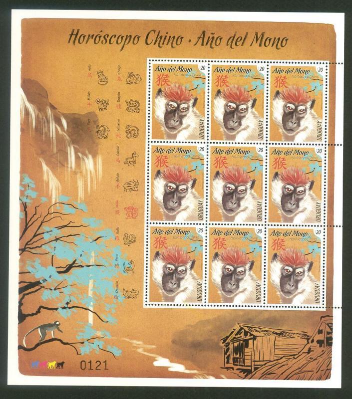 CHINA NEW YEAR OF MONKEY CHINESE CALENDAR APE ART URUGUAY MNH stamp sheet 2016