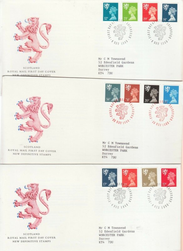 1984-1996 SCOTLAND MACHIN DEFINITIVE FIRST DAY COVERS X9