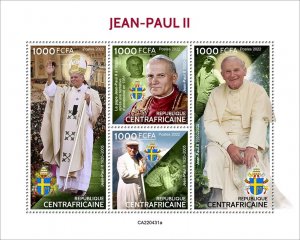 C A R - 2022 - Pope John Paul II - Perf 4v Sheet  - Mint Never Hinged