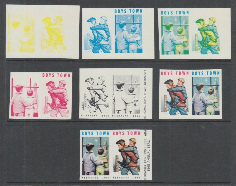 US, 1965 Boys Town Christmas Progressive Proofs, set of 7, MNH