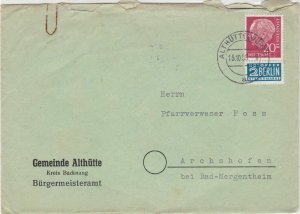 Germany 1955 Althutte Cancel Obligatory Tax Aid for Berlin Stamps Cover Ref28109