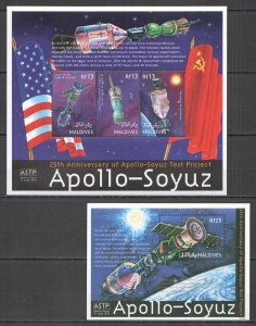 A0013 MALDIVES SPACE 25TH ANNIVERSARY APOLLO-SOYUZ TEST PROJECT KB+BL MNH