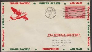 1937 Airmail 50c FDC Sc C22-33 Trans-Pacific Air Mail, H. E. Klotzback cachet
