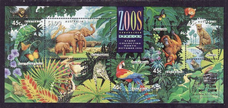 Australia-Sc#1389c- id7-unused NH sheet-Zoo Animals-Sydney show-1994-
