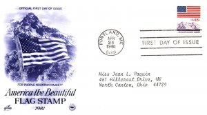 US FIRST DAY COVER AMERICA THE BEAUTIFUL 18c FLAG STAMP (2) DIFFERENT CACHETS UA