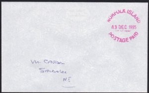 NORFOLK IS 1995 local cover : POSTAGE PAID cds............................A9951