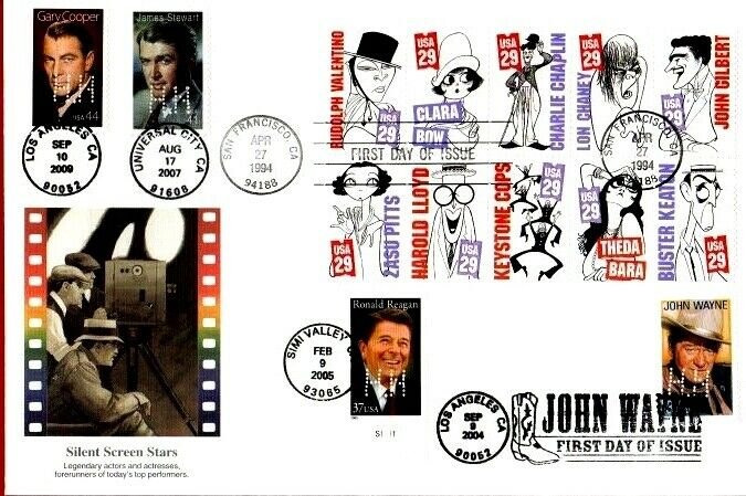 2828a Silent Screen Stars + John Wayne & 3 others Combo FDC  by Hideaki Nakano