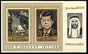 Umm al Qiwain Michel Block 2A, MNH, John F. Kennedy In Memoriam souvenir sheet