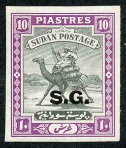 Sudan 1936-46 10p Official Imperf Plate Proof opt in Black Wmk SG M/Mint