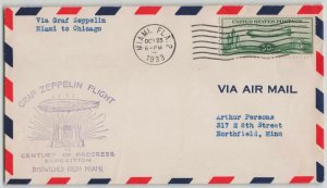 United States 1933 Graf Zeppelin Century of Progess Flight Cover Miami Chicago