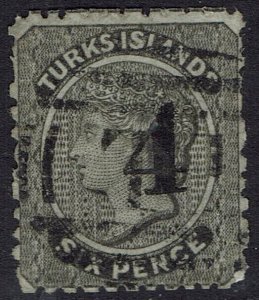 TURKS ISLANDS 1881 QV 4 ON 6D SG TYPE 28 USED