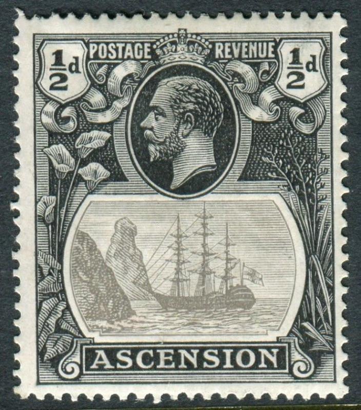 ASCENSION-1924-33 ½d Grey Black & Black BROKEN MAINMAST MM Sg 10a