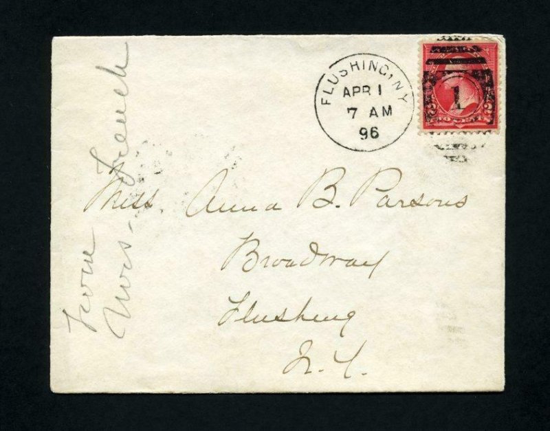 # 267 on cover from Flushing New York to Flushing, New York dated 4-1-1896