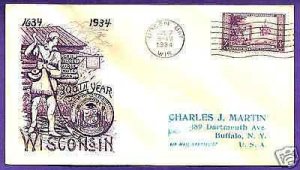 739  WISCONSIN TERC. 3c 1934 GREEN BAY, GRIMSLAND FIRST DAY COVER