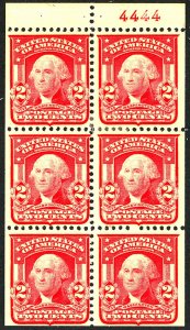 U.S. #319Fh MINT PL# BOOKLET PANE OF 6 OG HR